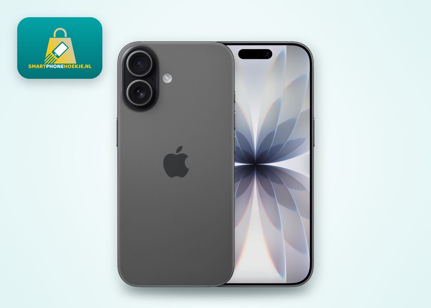 iPhone 17 in zwart, voorkant en achterkant