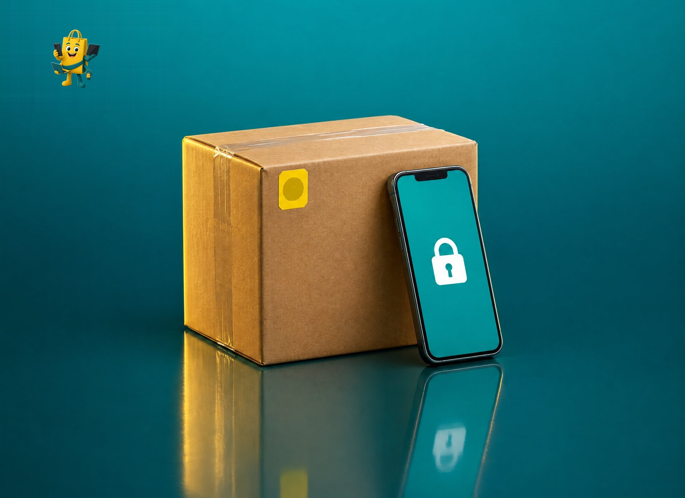 Verzegeld pakket met een smartphone die een slot toont